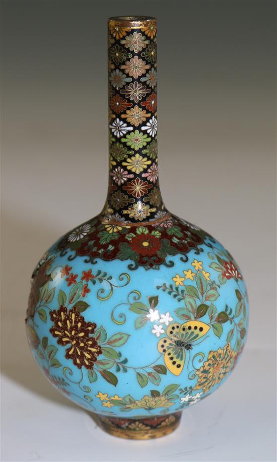 Namikawa Yasuyuki. A small Japanese cloisonne enamel bottle vase, Meiji period, 9.3cm, damage to one side